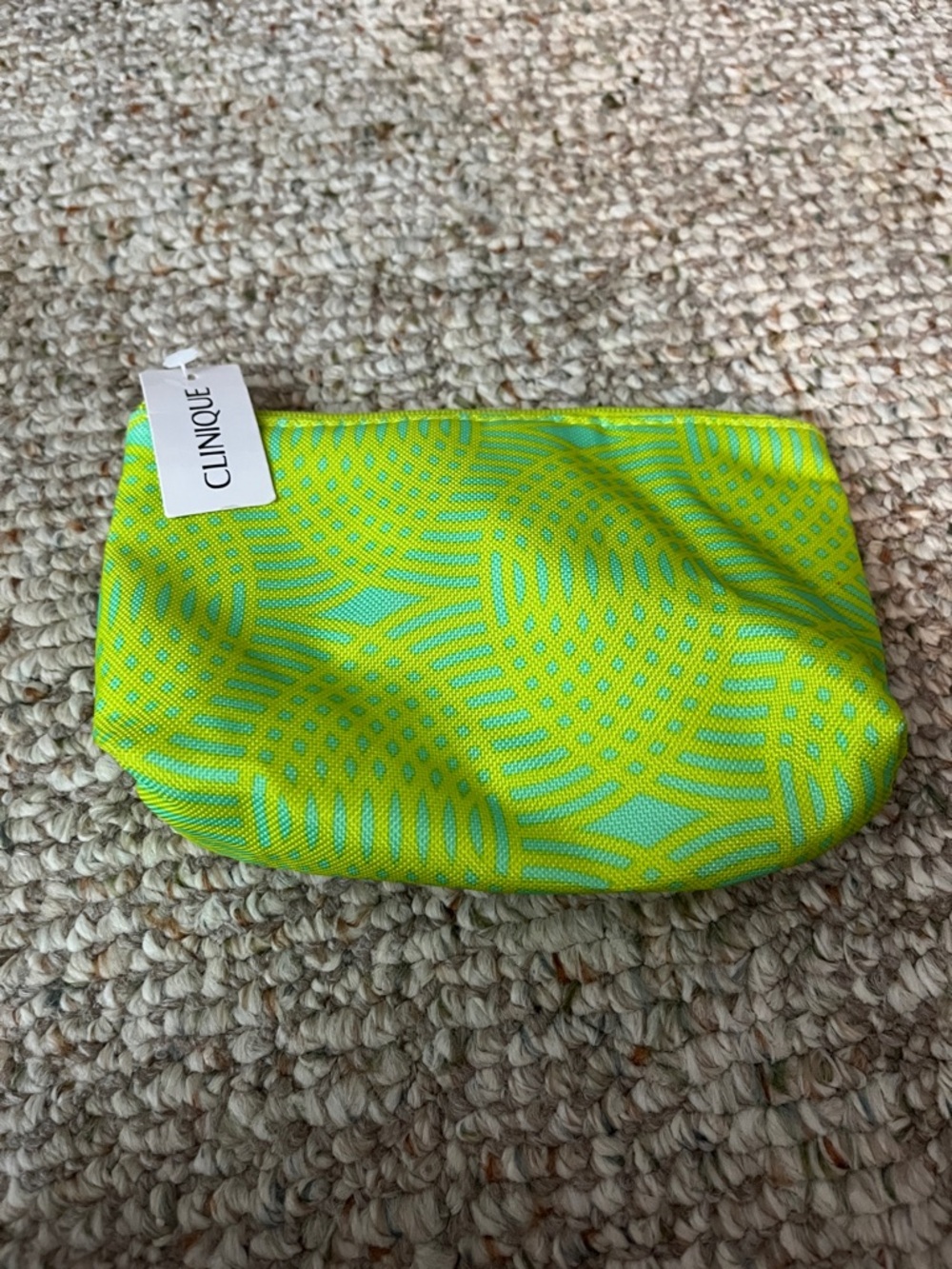 Clinique Lime Green and Aqua Patterned Makeup Pouch
